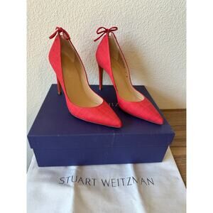 Stuart Weitzman Peekabow Red Embossed Lizard Leather Pumps Size 7M